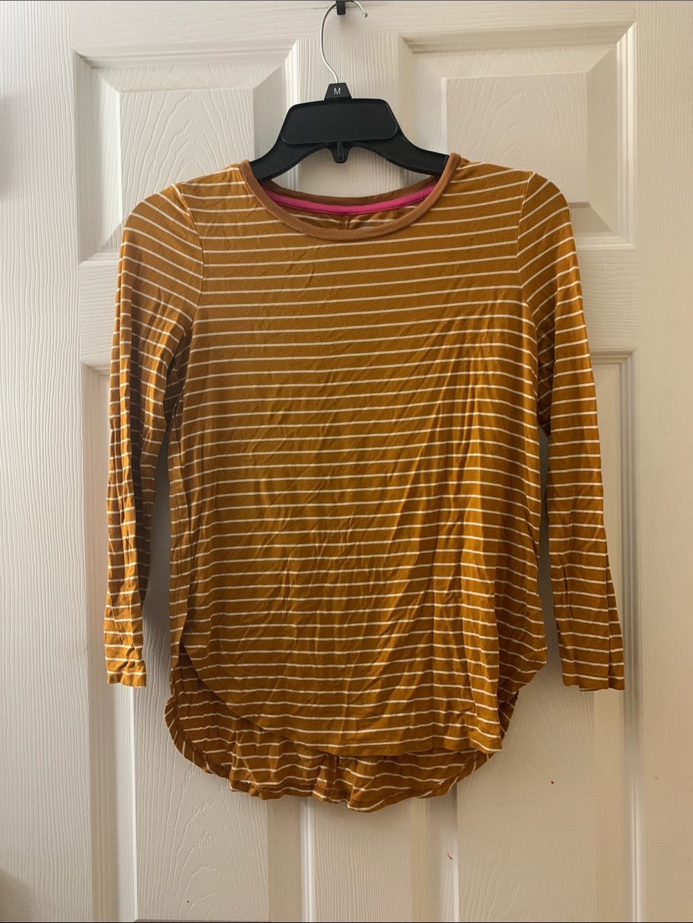 Old Navy Mustard Orange and White Striped Long-Sleeve Tee